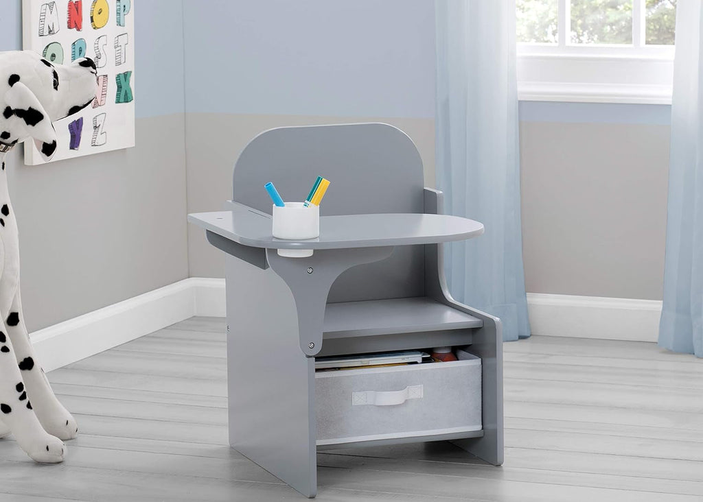 Mysize Chair Desk with Storage Bin, Grey