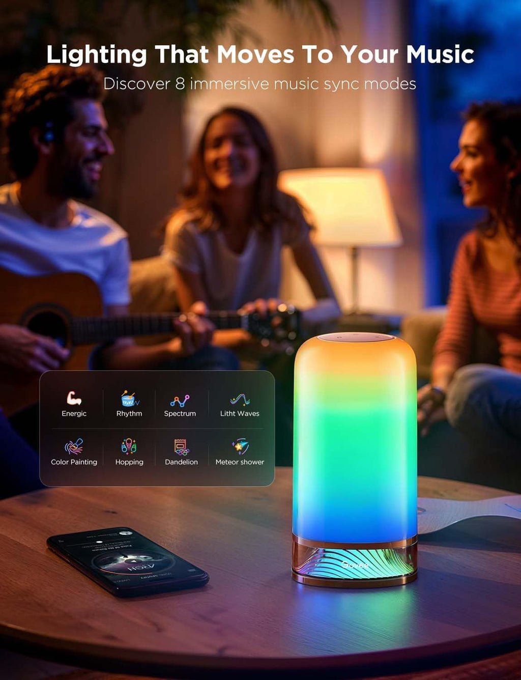 RGBIC Smart Table Lamp 2, Touch Bedside Small Table Lamp Work with