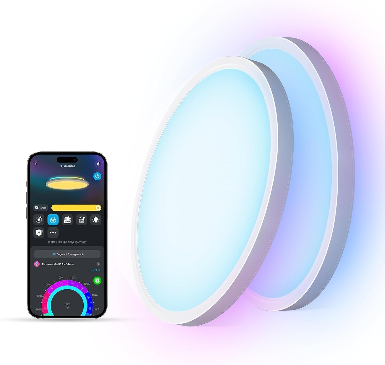 Smart Ceiling Light, RGBIC LED Ceiling Light Fixture, 2400LM Flush