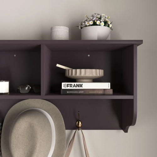 Espresso Entryway Wall Mounted Coat Rack With 4 Dual Hooks Living Room Wooden Storage Shelf