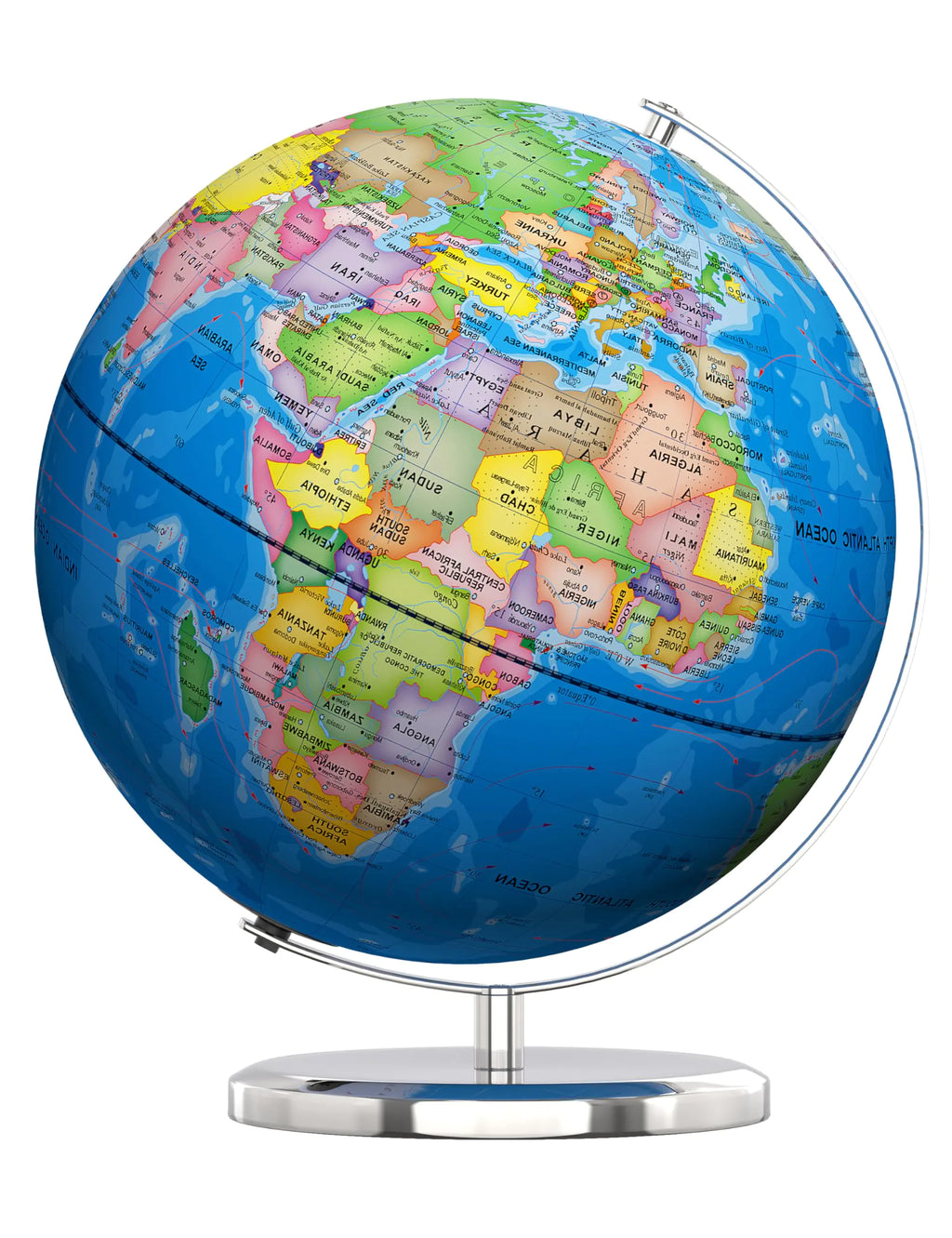 SOUNDANCE 13 Inch World Globe with Stable Heavy Metal Base Educational Globe for Kids Learning Large Globe Lamp with Colorful HD World Map Details LED