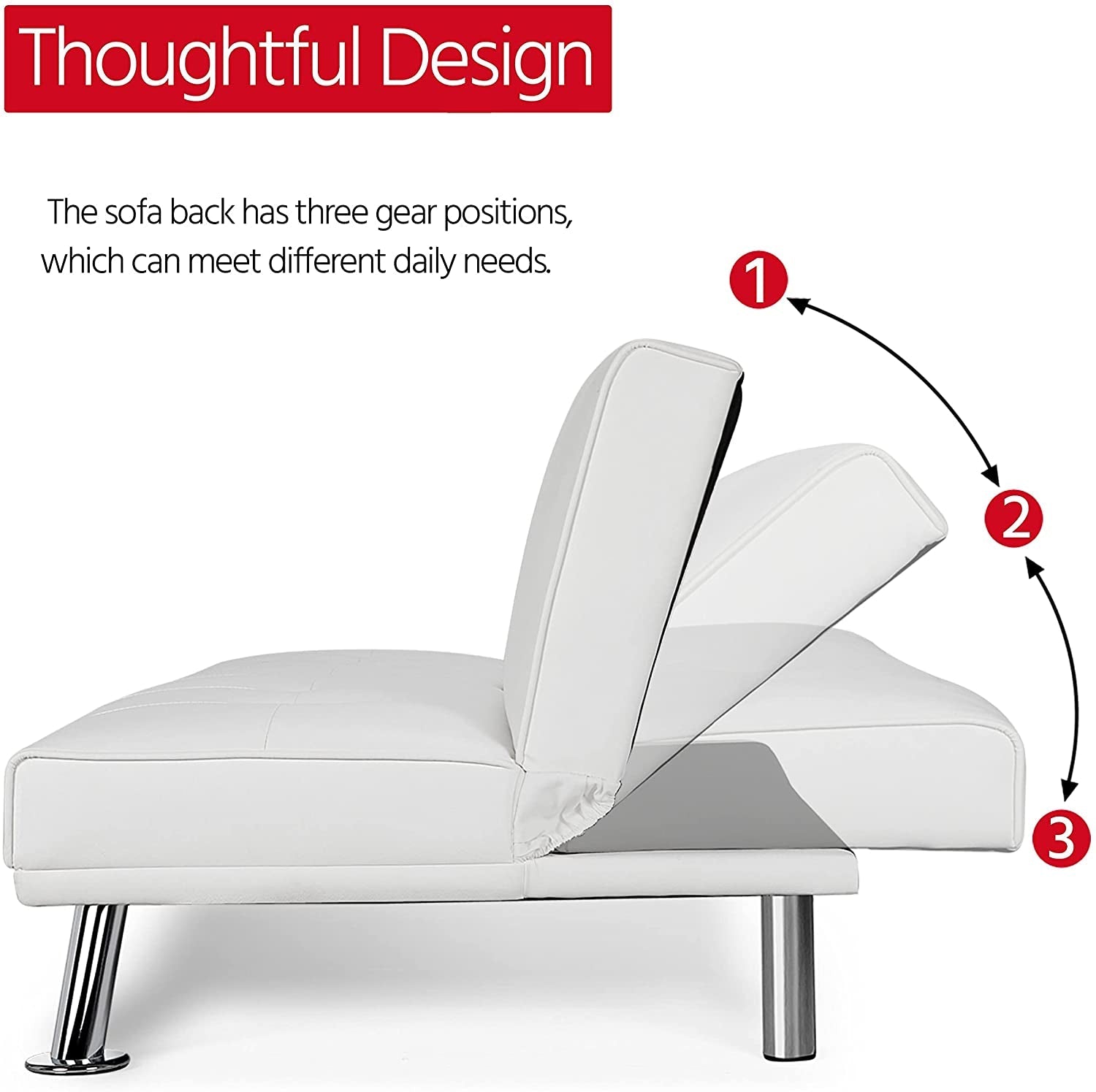 Convertible Sofa Bed With Cup Holders And Adjustable Back