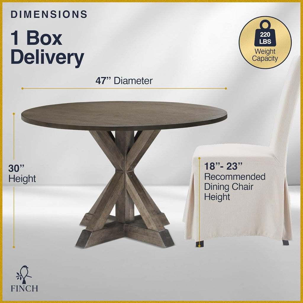 Alfred Round Solid Wood Rustic Dining Table 46.5 Inch Diameter Trestle