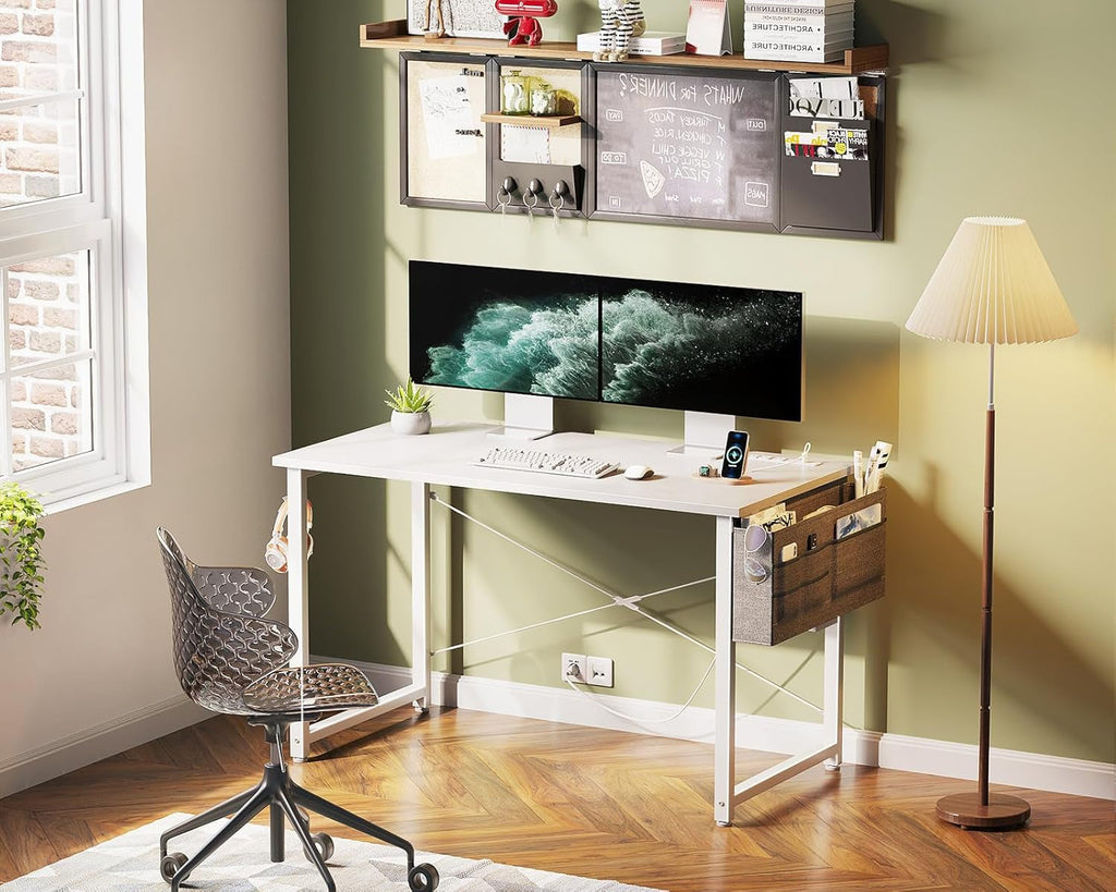 Small Desk with Power Outlets and USB Port Computer Desk for Home