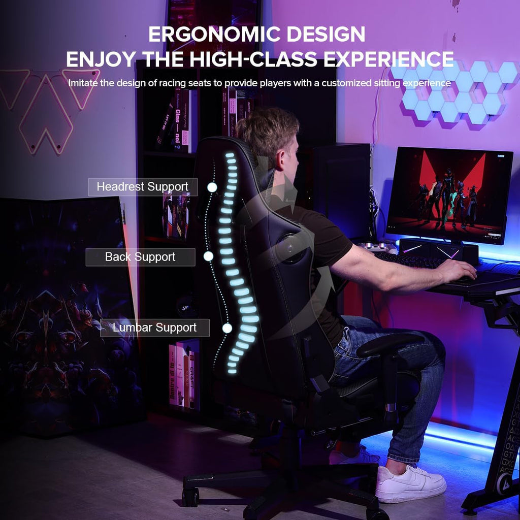 Gaming Chair With Footrest And Speakers Ergonomic Design