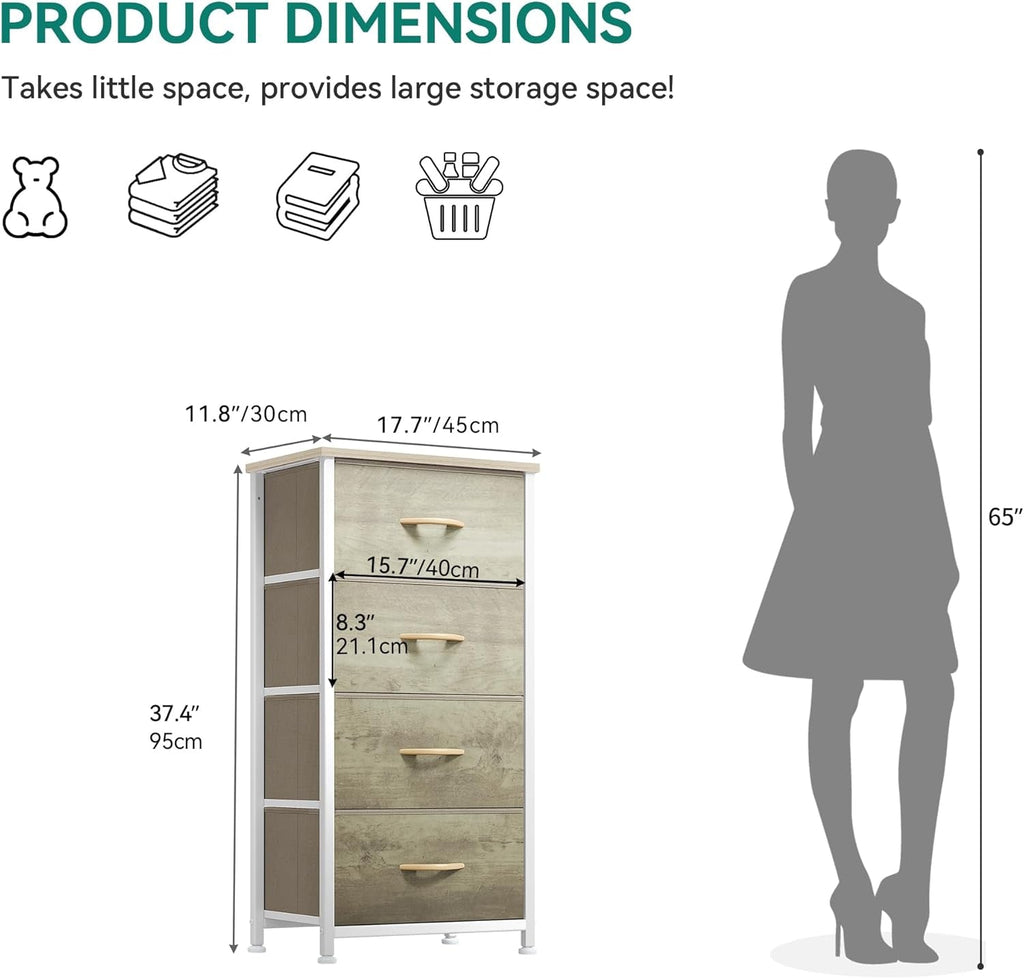 Dresser with 4 Drawers - Fabric Storage Tower, Organizer Unit for