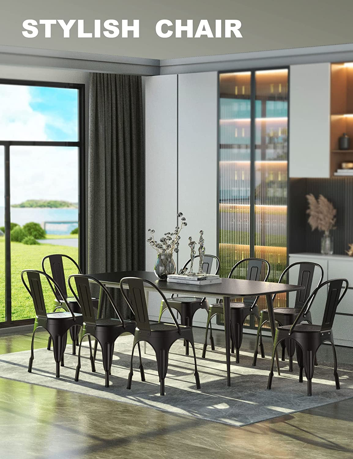 Stackable Metal Tolix Style Dining Chair, Set of 4, Black