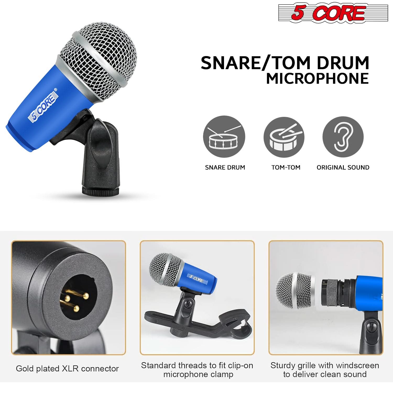 5Core Drum Mic Kit 7 Pcs Kick BassTom Snare Dynamic Mics Instrument