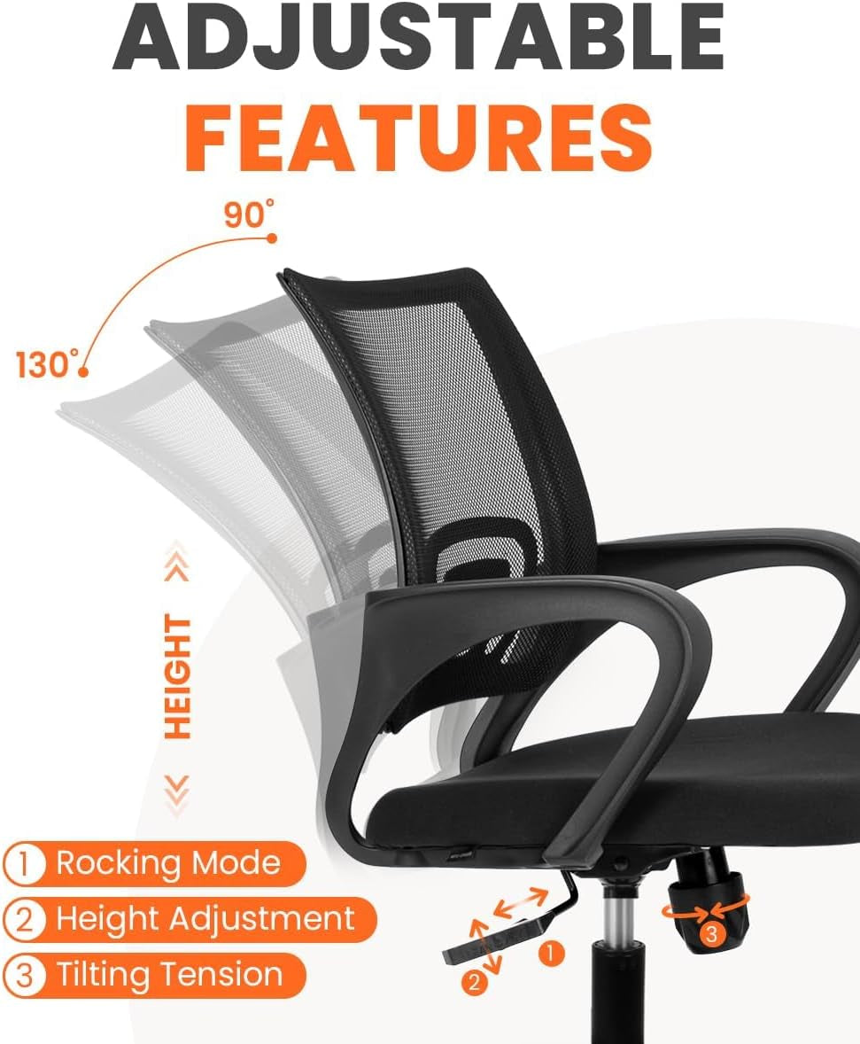 Ergonomic Office Chair Lumbar Support Mesh Back Black