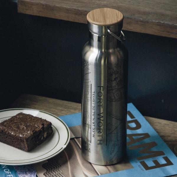 Fort Worth - Texas Map Bottle with Bamboo Top