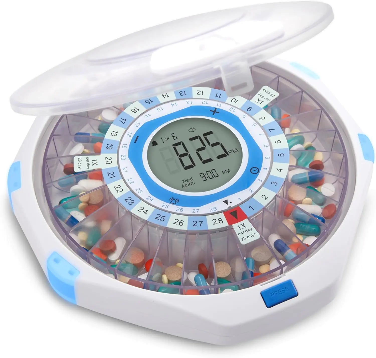LiveFine WiFi Automatic Pill Dispenser and Remote Medication Monitoring System with Locking Key 28-Day Medication Organizer Up To 9 Doses Per Adjustable Light/Sound Alarms For Prescriptions & Vitami