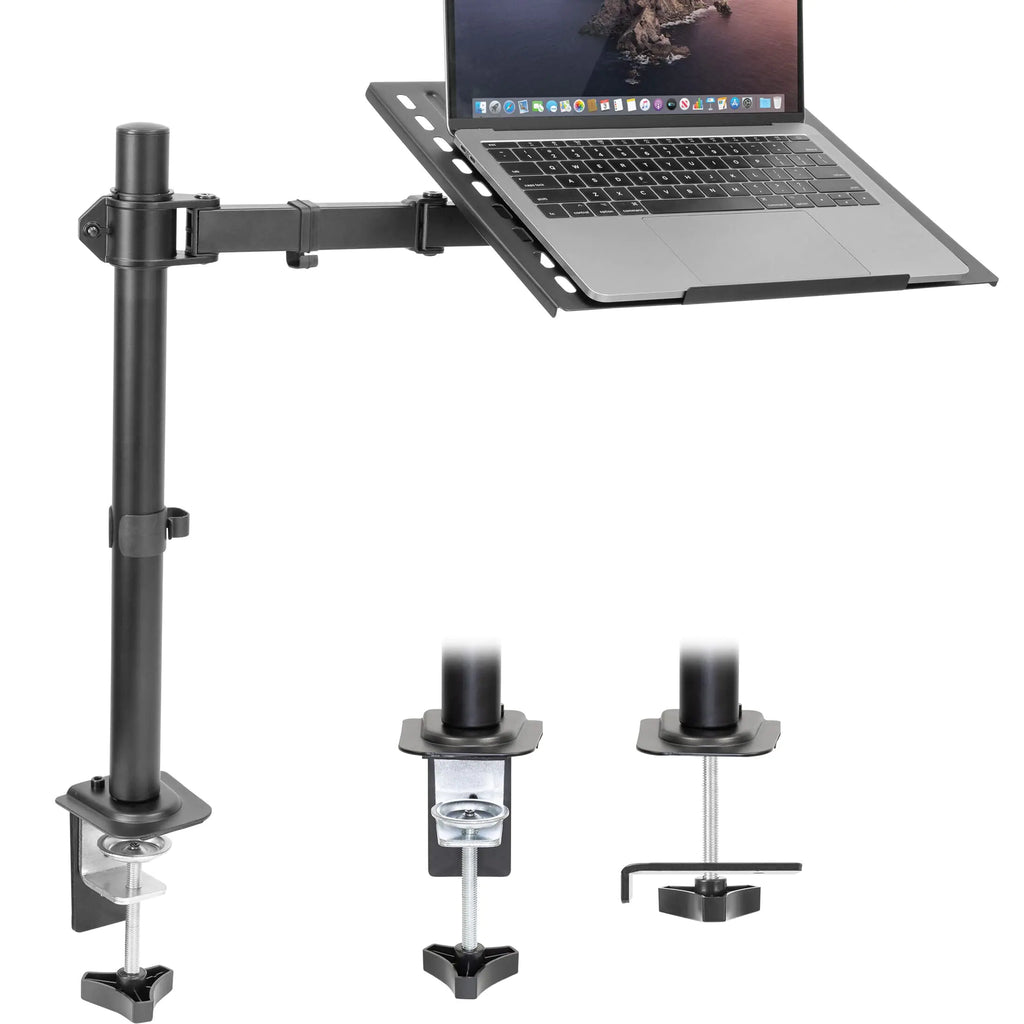 Mount-It! Laptop Desk Mount Fully Adjustable Ergonomic Laptop Arm with Vented Tray Cable Management Clamp and Grommet Base Fits Laptops up to 17 Inches Black