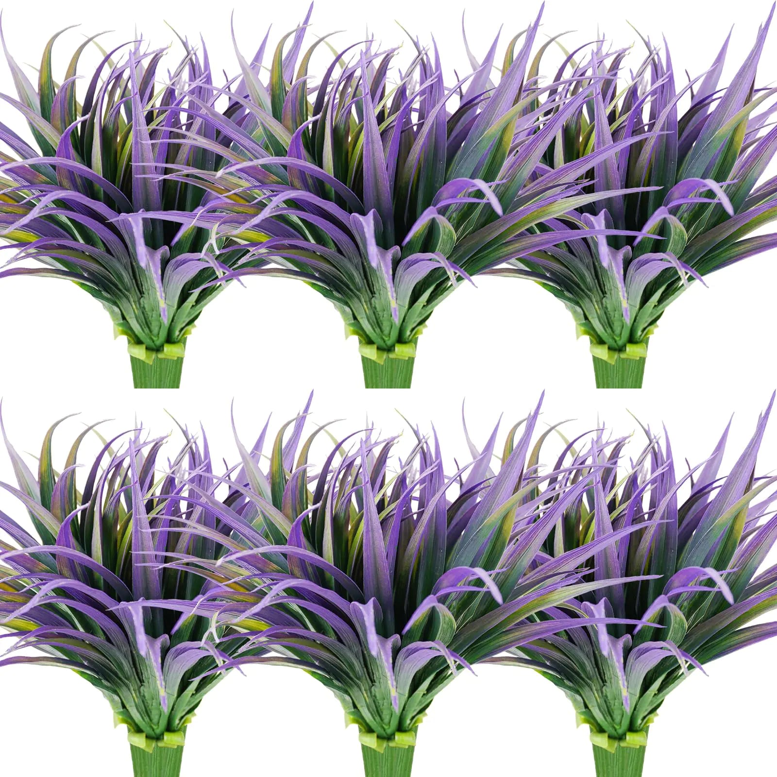 Dehoxara 24Pcs Artificial Grass Plant Fake Outdoor Plastic Plants UV Resistant Faux Grasses Greenery Shrubs for Window Box Garden Patio Porch Home Decor Light Purple