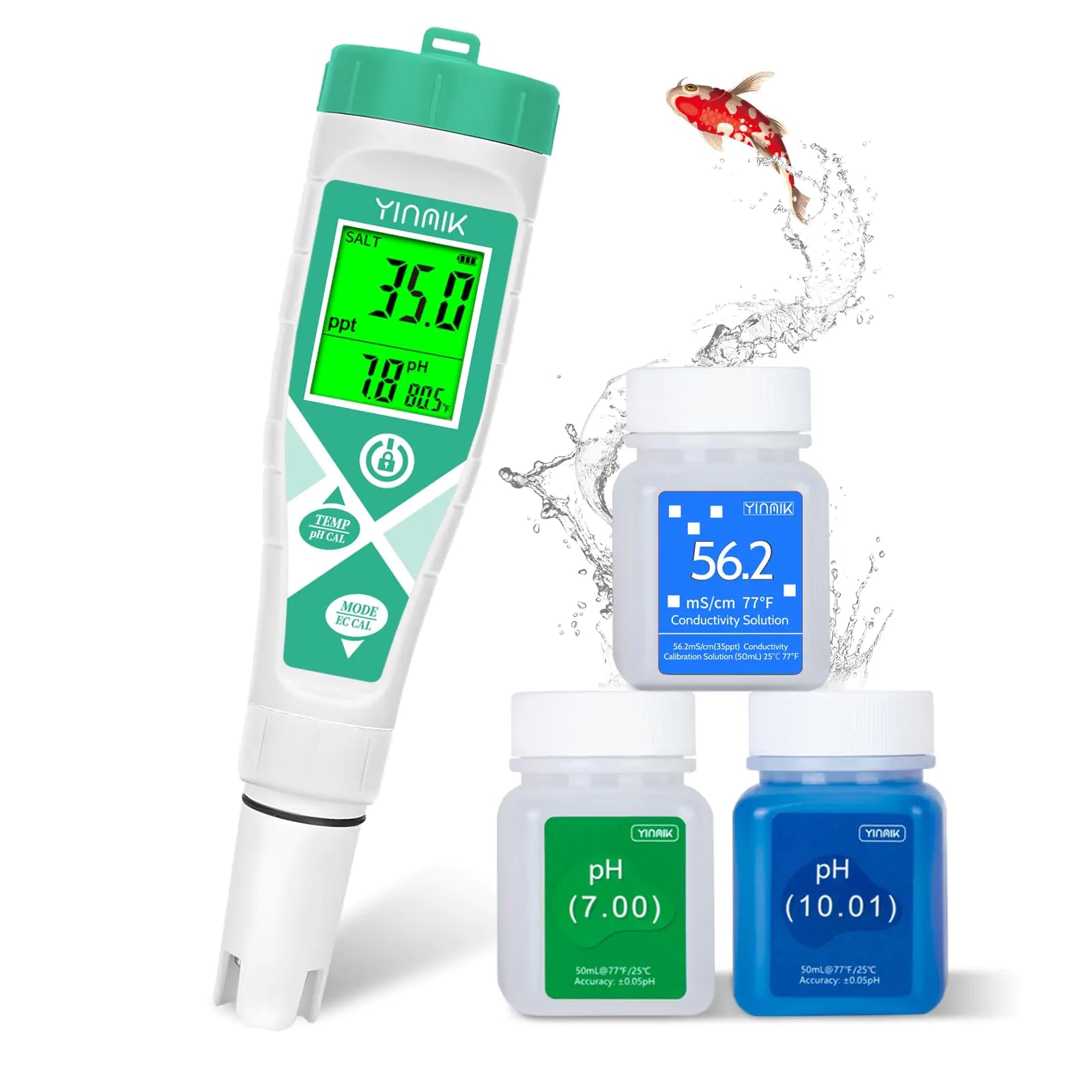 Aquarium pH Salt Tester Digital Salinity Meter for Freshwater & Saltwater Fish Tank Simultaneous display Salt pH TDS for Koi Pond Reef Tank Aquaponics PPM pH EC Reader Hydrometer with S.G. Card