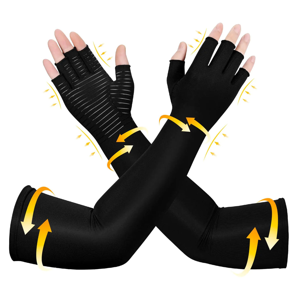 Zuscot Long Copper Compression Arthritis Gloves for Women & Men Medical Arm & Hand Compression Gloves Fingerless Pressure Gloves Hand Support Sleeves for Carpal Tunnel Lymphedema Hand Pain Edema