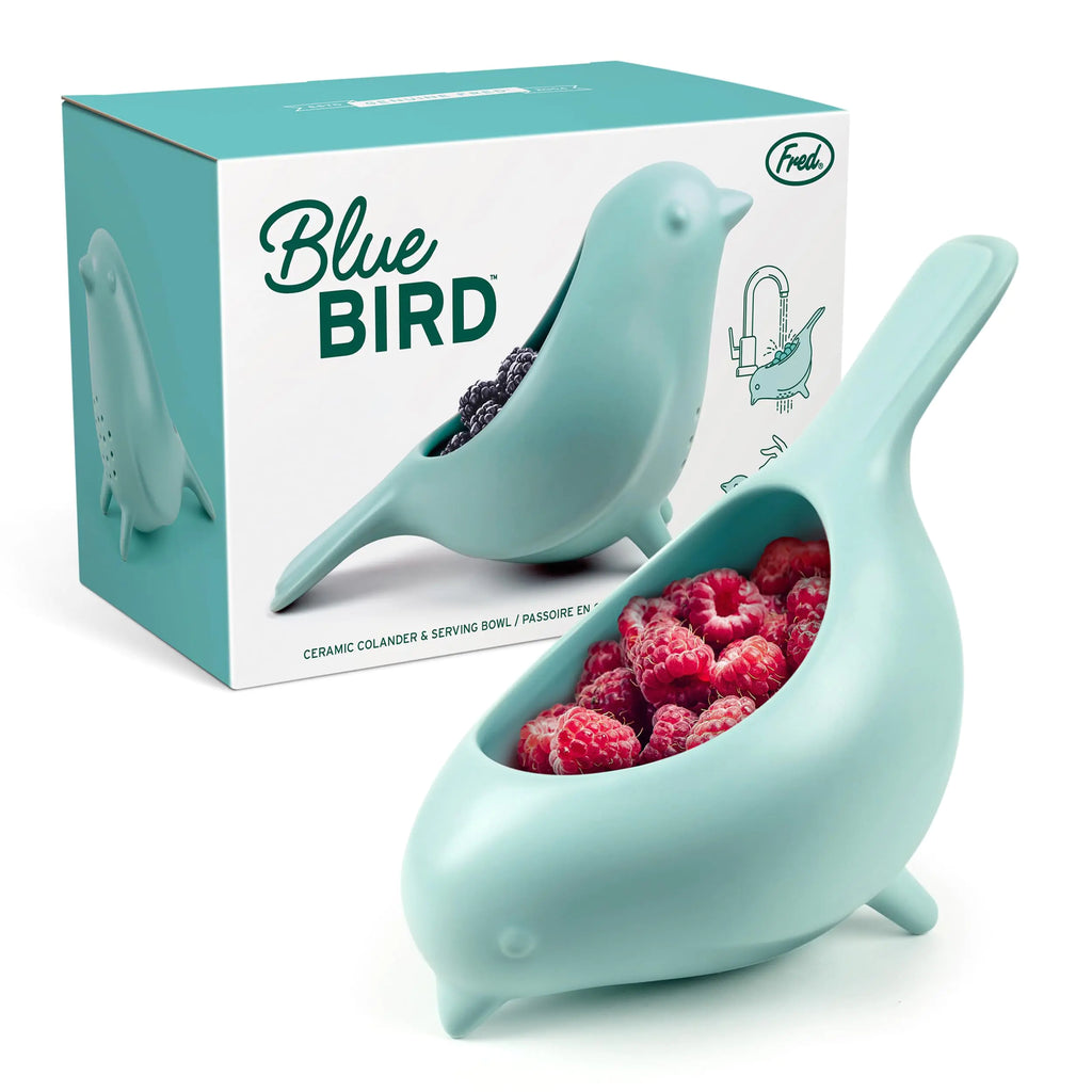 Genuine Fred BLUE BIRD Ceramic Colander Charming Unique Design Berry Colander Fun Kitchen Gadget