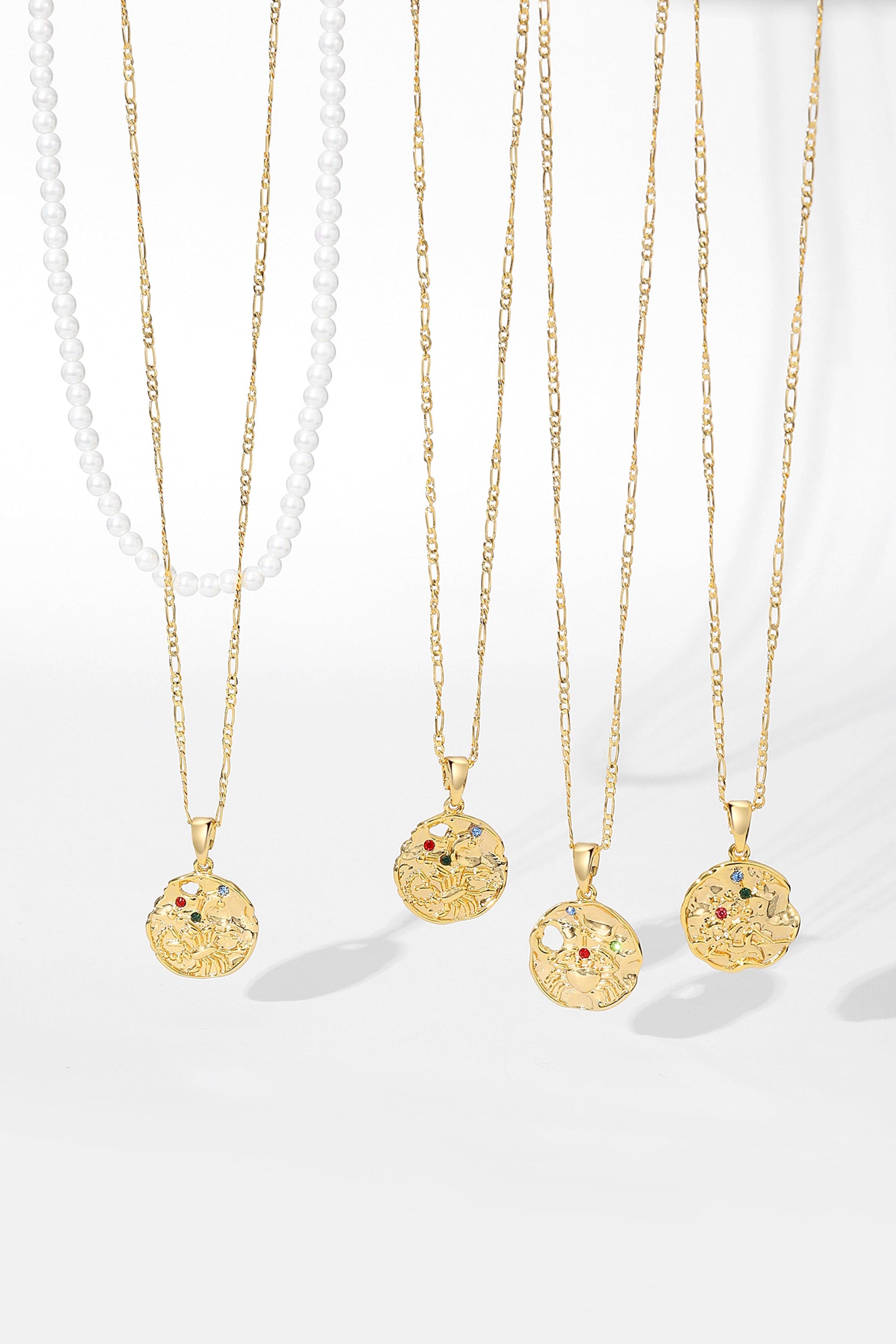 Gold Sculptural Zodiac Sign Pendant Necklace Set
