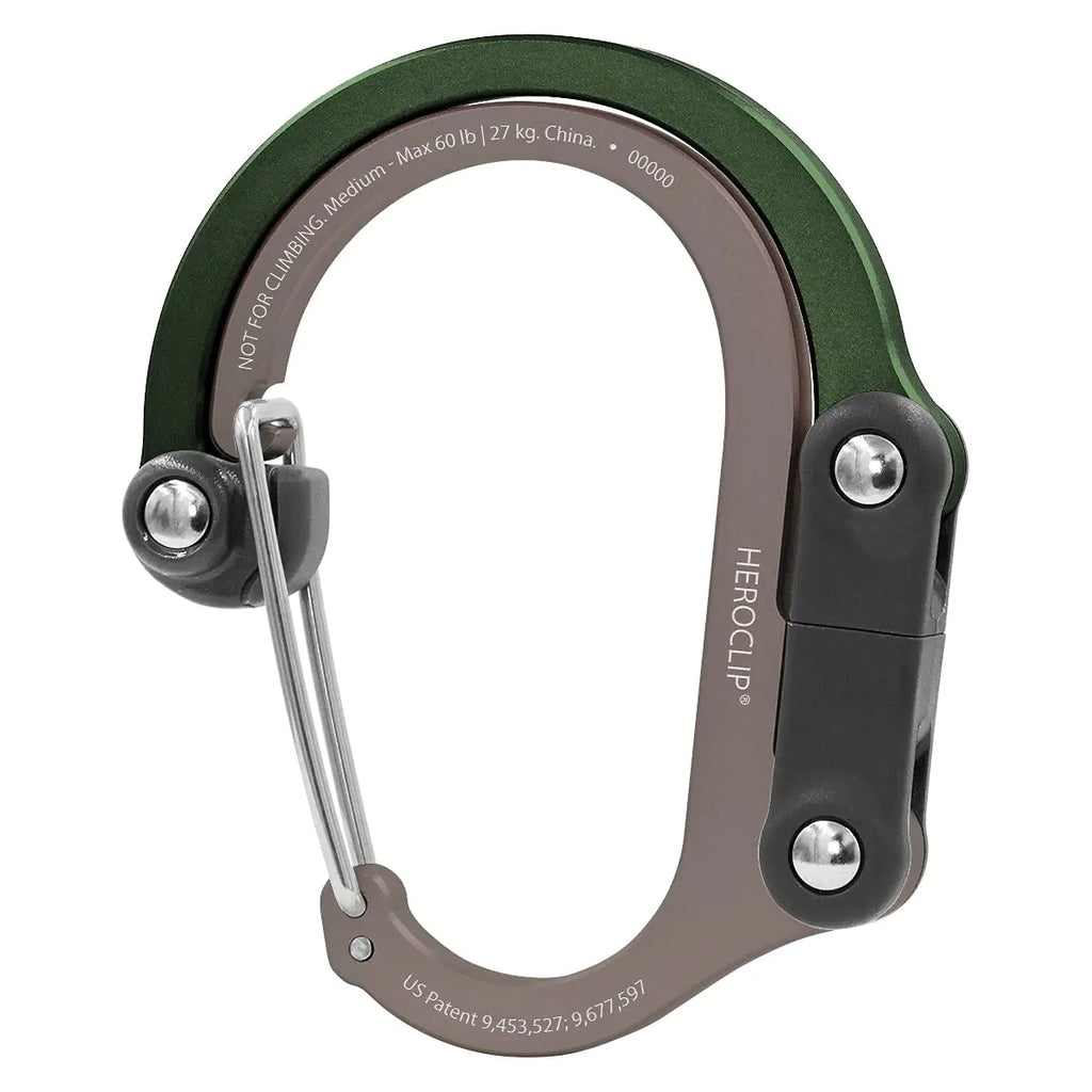 GEAR AID HEROCLIP Carabiner Gear Clip and Hook (Medium) for Camping Backpack and Garage Organization Forest Green