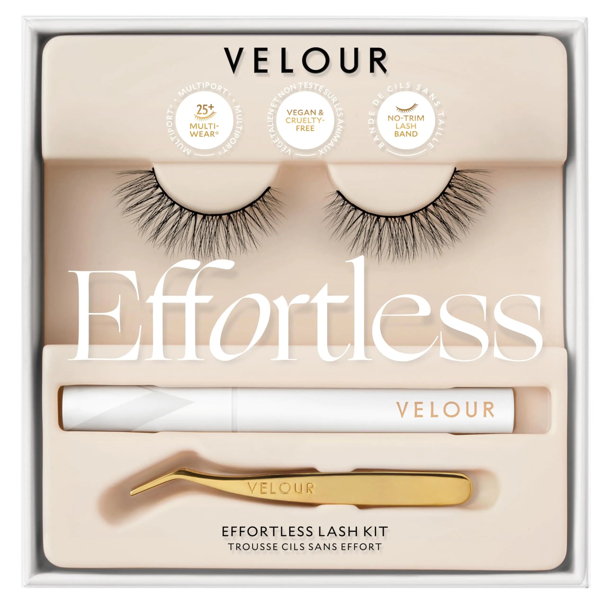 Velour Effortless Lash Kit False Lashes + Lash Applicator + Eyelash Glue Reusable 25+ Times Natural-Looking False Eyelashes Fluffy & Lightweight No Trim Lashes Fake Lashes for All Eye Shapes