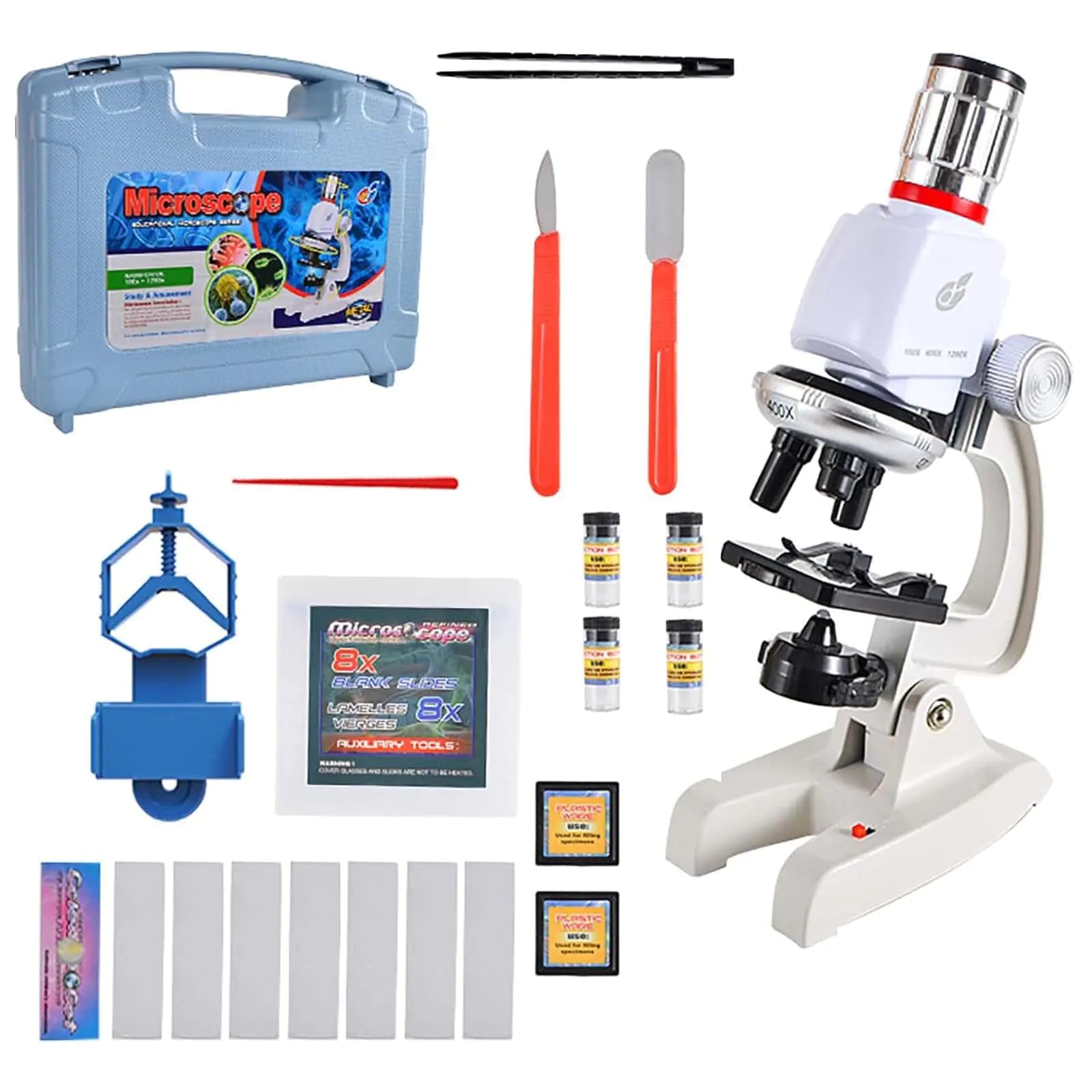 Little World Microscope for Kids 100x - 1200x Kids Microscope Beginner Microscope Kit LED Light with Phone Stand Science Kits for Kids STEM Gift toys for age 5-7 8-13