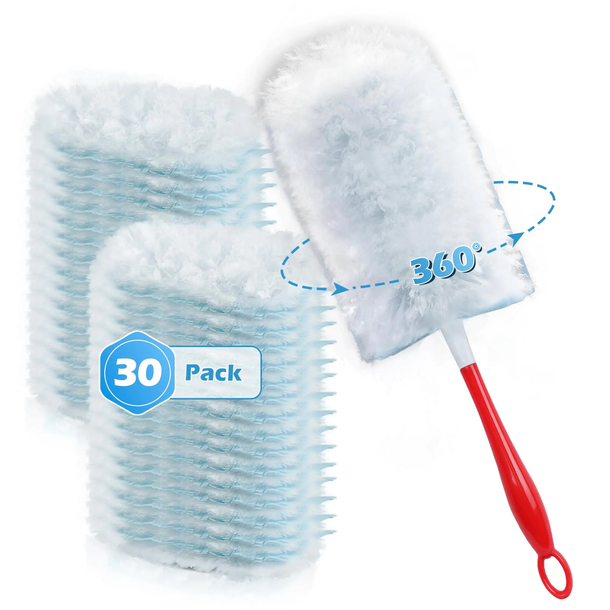 Duster Refills 30 Counts for Swiffer 4X Heavy Duty Microfibers 360 Degree Dusting Kit with 1 Handle Multi-Surface Dust Removing Tool for Cleaning Blinds Bookshelf Furniture Electronics
