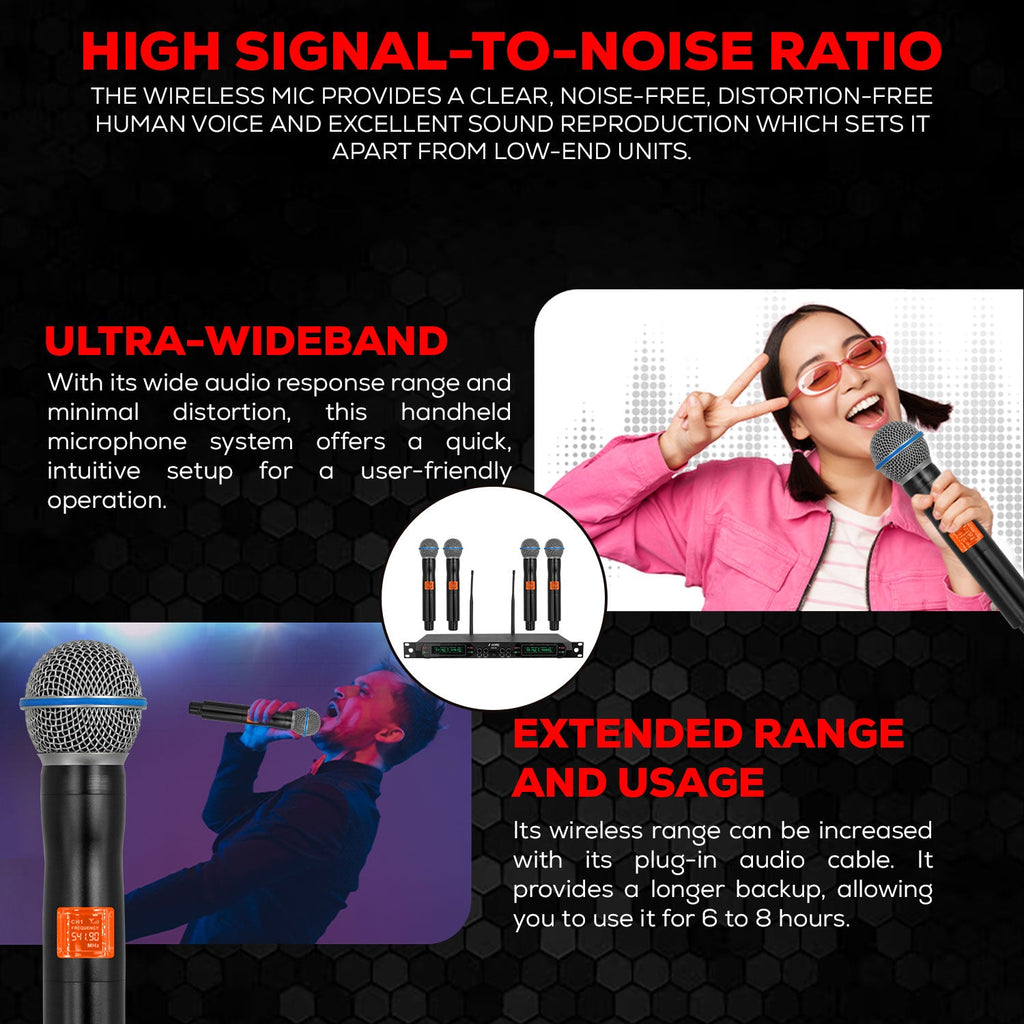5 Core Wireless Microphone System 4 Channel UHF 492F Range Portable