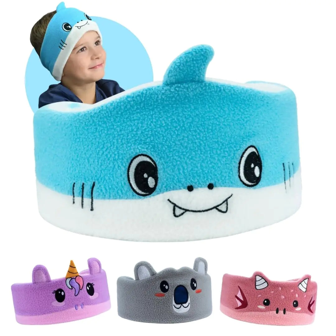 Bandou - Original Toddler & Kids Headphones - Bluetooth Wireless & Wired Headband - Comfortable Fit - Safe Volume Limited - Adjustable for Travel Learning and Sleep (Finny The Shark)