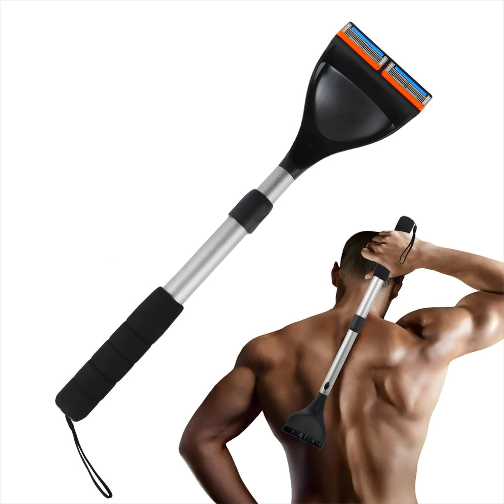 ETbyto Back Shaver for Men - Retractable Long Handle Back Hair and Body ShaversReplaceable Multi-layer Double Blades（6PCS） Ergonomic DIY Wet or Dry Shaving Solution