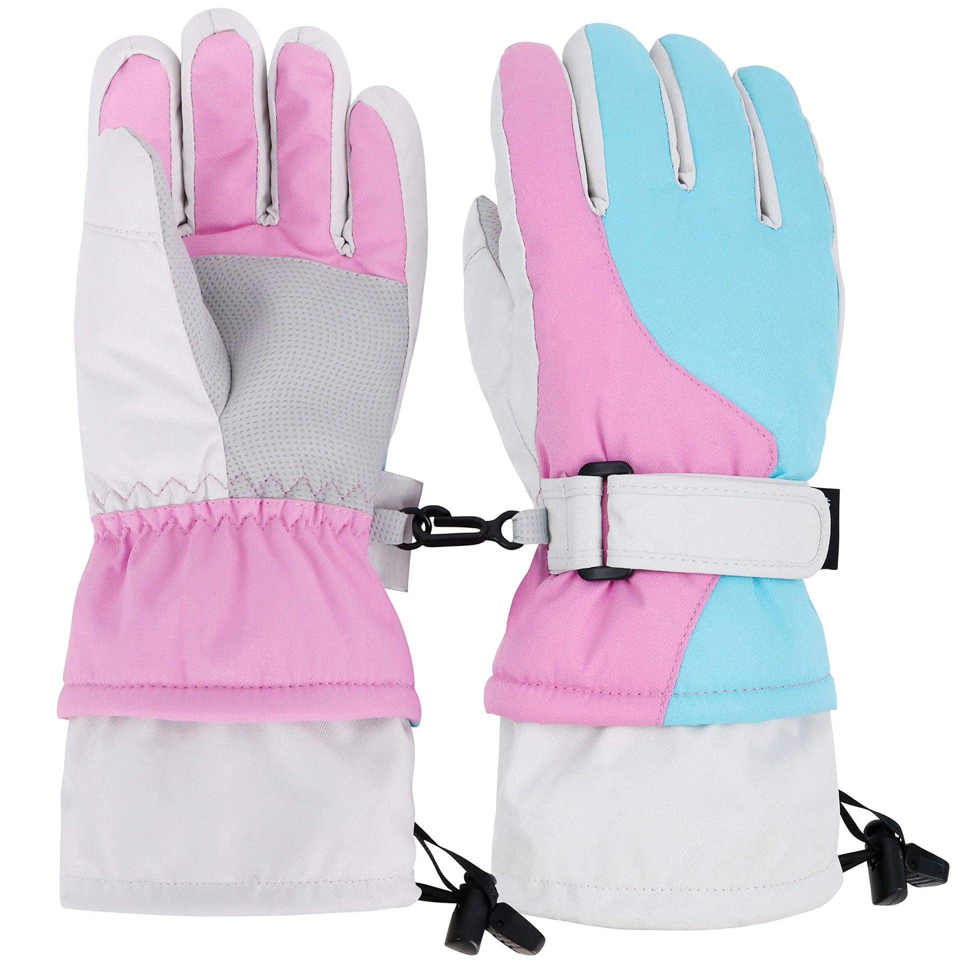 LULLABY KIDS Toddler Winter Gloves Snow Gloves for Kids Girls Waterproof Ski Gloves Unisex Kids Waterproof Ski Snow Gloves Pink Blue Grey S(4-6Y)