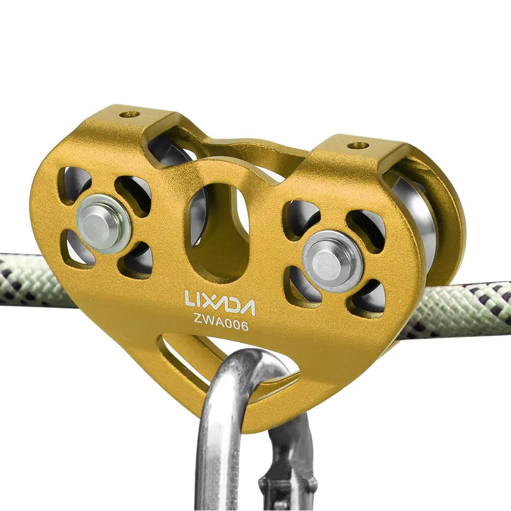 LIXADA Zip Line Pulley 30KN Tandem Speed Double Pulley for 1/4 5/16 3/8 1/2 Cable Backyard Zipline Hauling Rigging and Commercial PurposesHolds Upto 6700lbs