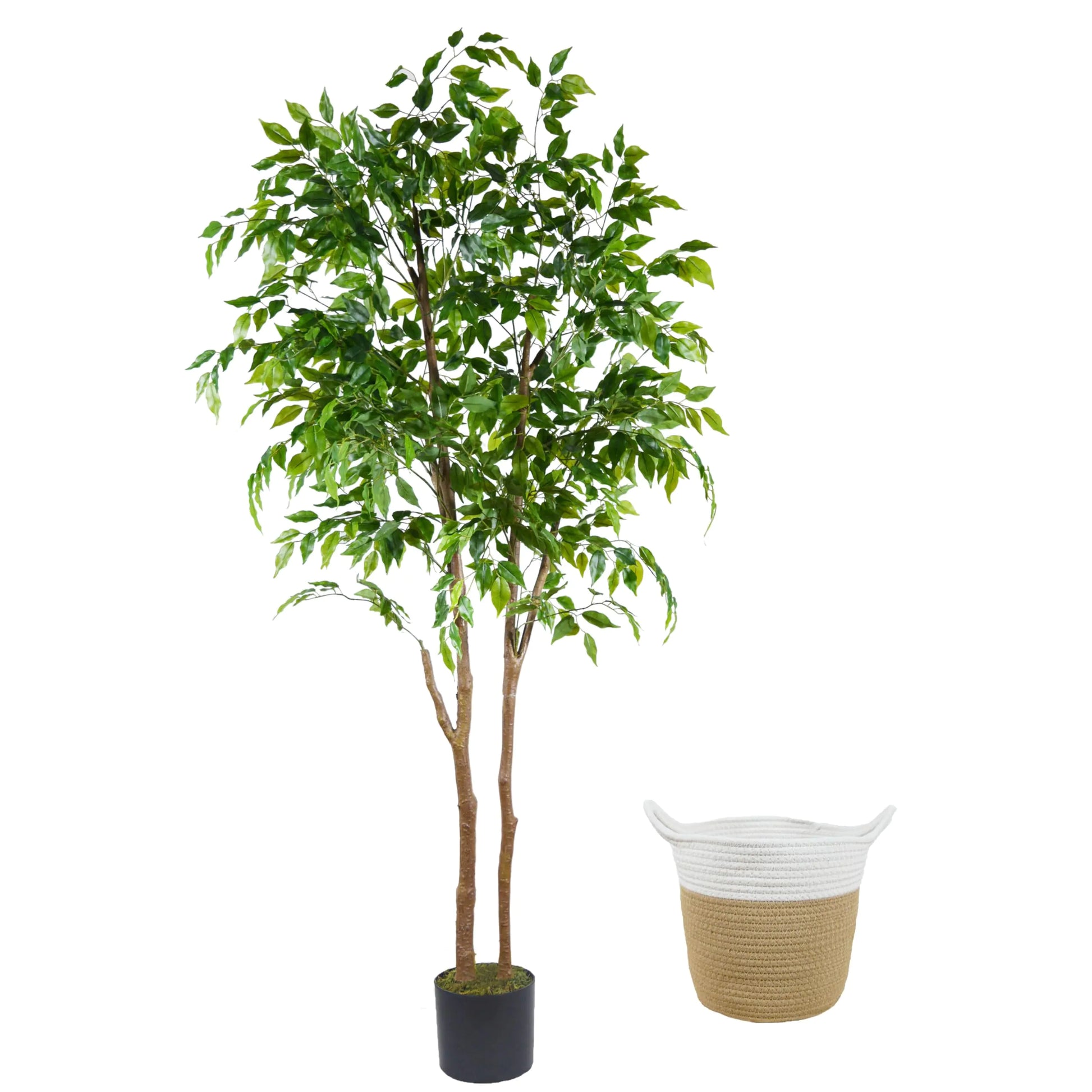 Warmplants Artificial Ficus Tree 6ft Tall Fake Ficus Tree with Basket Faux Plant for Indoor Outdoor Home Livingroom Office Garden Porch Décor