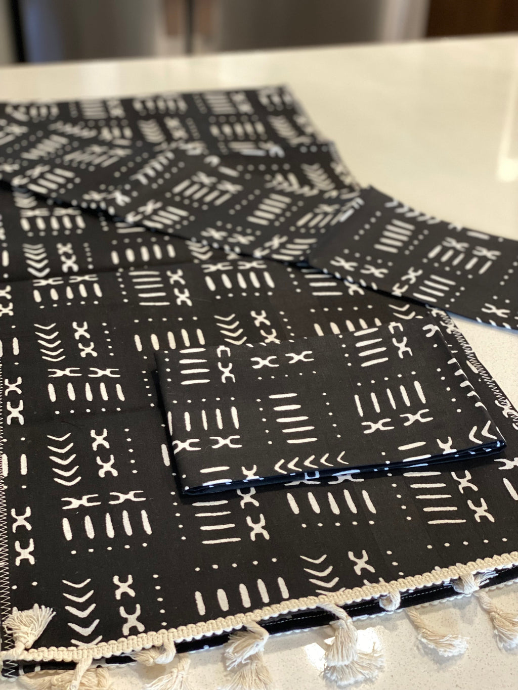 Handmade, Coffee Table Runner, Black Mudcloth, Wax Print