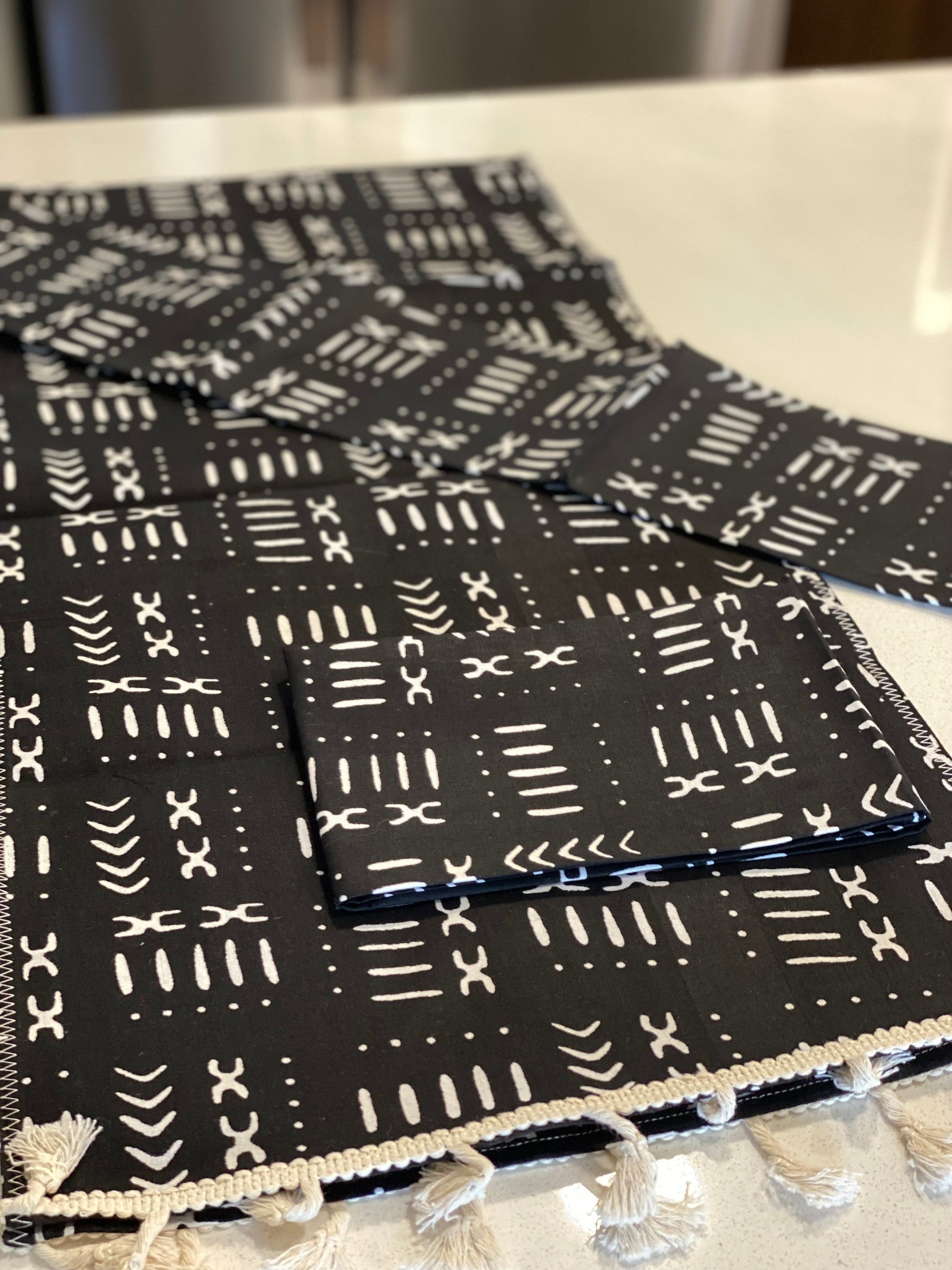 Handmade, Coffee Table Runner, Black Mudcloth, Wax Print