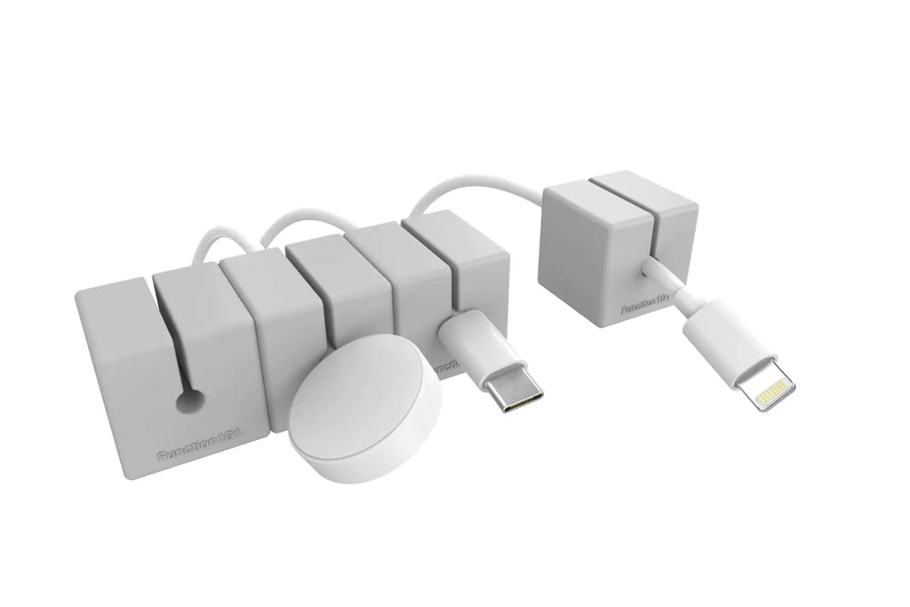 Function101 Magentic Cable Blocks (New Version) Extra Weighted & Movable Cord Holder/Cable Organizer - Flexible Silicone Blocks for Desk Home Office Nightstand (Gray 4 Pack)