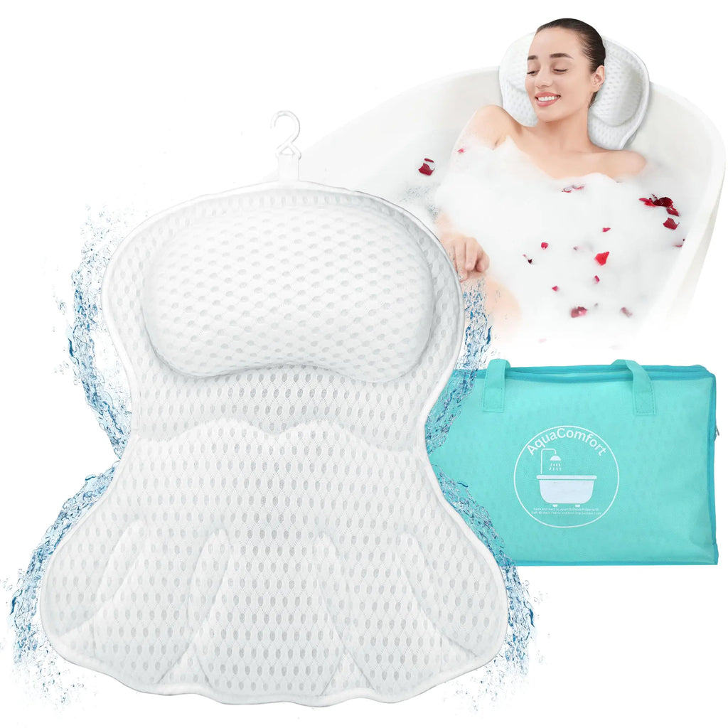 AquaComfort - Bath Pillow - Bathtub Pillow for Head Neck and Back Support - Luxury Bath Pillows for Tub - Bathtub Back Cushion and Pillow for Adults Bathtub Back Support Bathtub Backrest