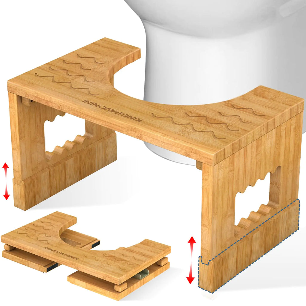 KingPavonini 7in & 9in Heights Adjustable Toilet Stool Squat Adult Foldable Poop Stool 400 lbs Bamboo Toilet Stool Pooping Stool for Bathroom Adult Kids with Non-Slip Grooves Portable Space-Saving
