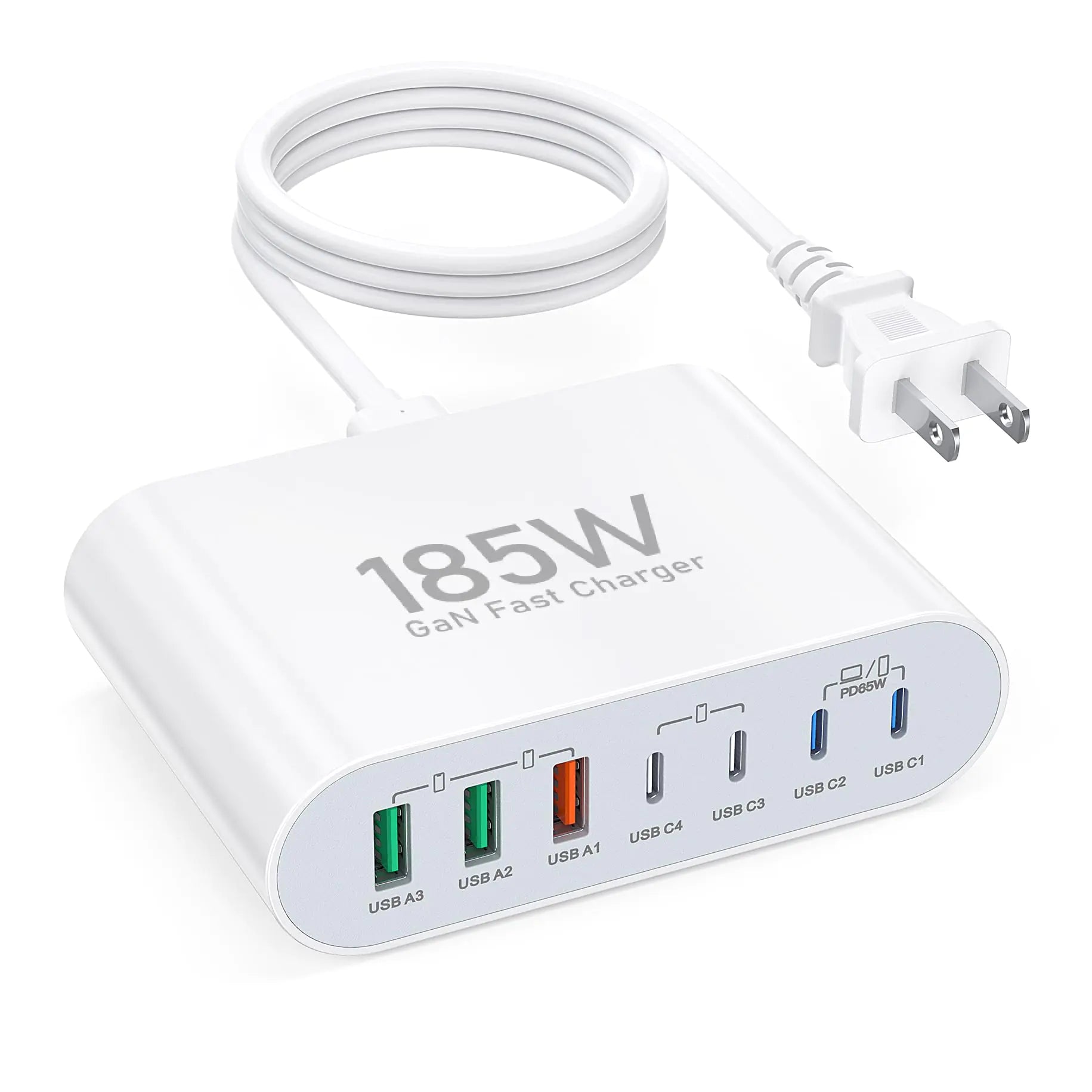 185W USB C Wall Charger7 Port Compact PD GaN Fast Charging Station Block Hub Laptop Charger Brick Power Adapter for MacBook Pro/Air iPad Pro iPhone16/15/14AirPods4，watch10 ultra2