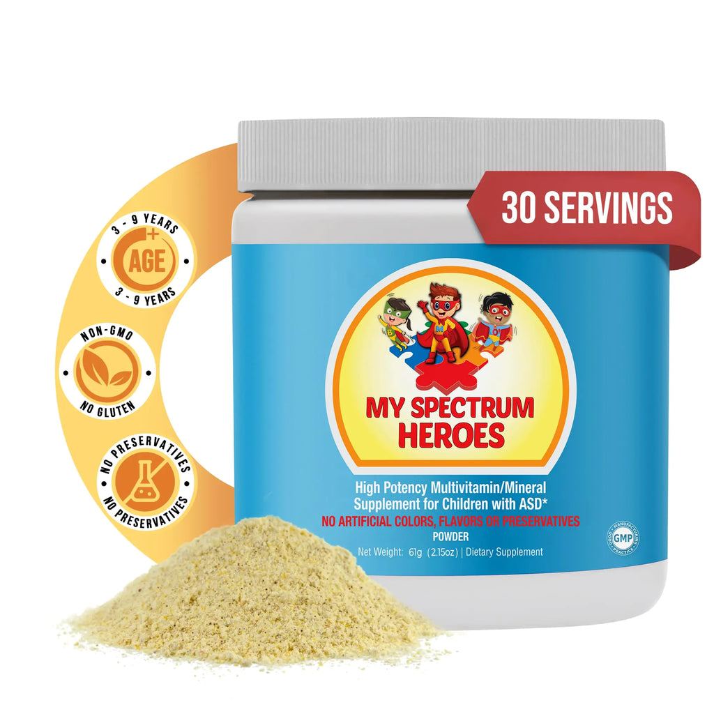My Spectrum Heroes Kids Powder Multivitamin - Easy to Mix Powder Supplement Better Absorption Non-GMO Non-Gluten No Artificial Ingredients - Neural Help for Children on The Spectrum - 30 Servings