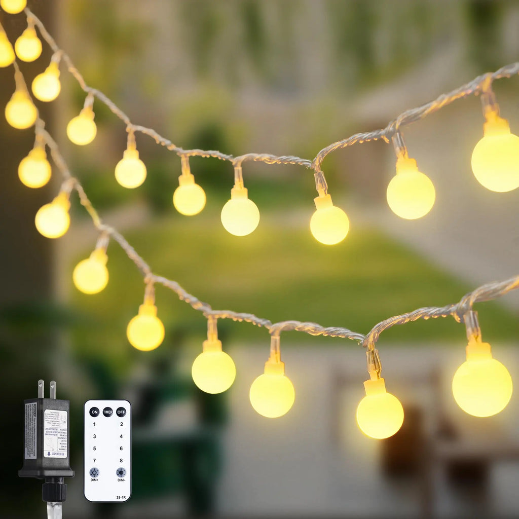 100ft Globe String Lights Indoor Outdoor Waterproof 200 LED Christmas fairy Lights Plug in with Remote Connectable Hanging Lights for Bedroom Tent Camping Patio Wedding Garden Decor Warm White