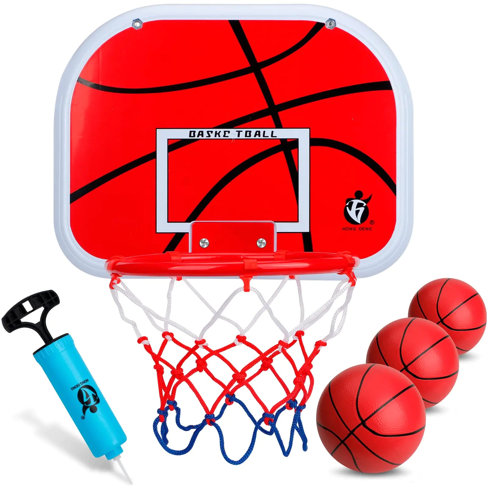 Mini Red Basketball Hoop Set Over The Door Hoop Set with 3 Mini Red Replacement Rubber Basketballs for Kids Adults Home Office Dorm Door & Wall ABS Backboard Metal Rim Goal Sport Party Activity