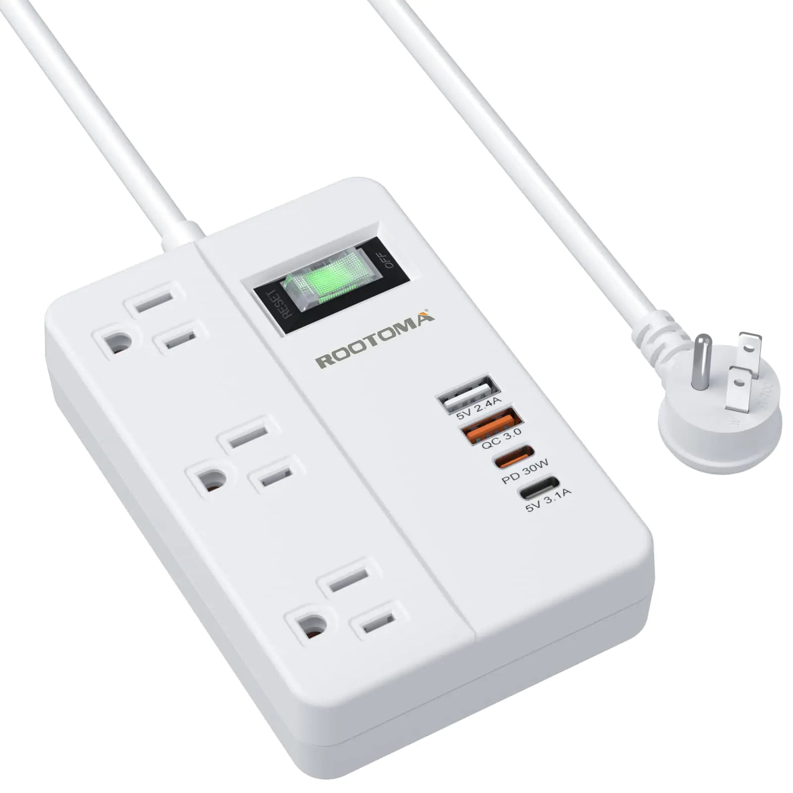 ROOTOMA PD 30W USB C Surge Protector Power Strip Fast Charging Station 2 USB A & 2 USB C 3 AC Outlets 5ft Extension Cord with Switch 7-in-1 Desk Power Strip for for Home Office Dorm Room Essentials