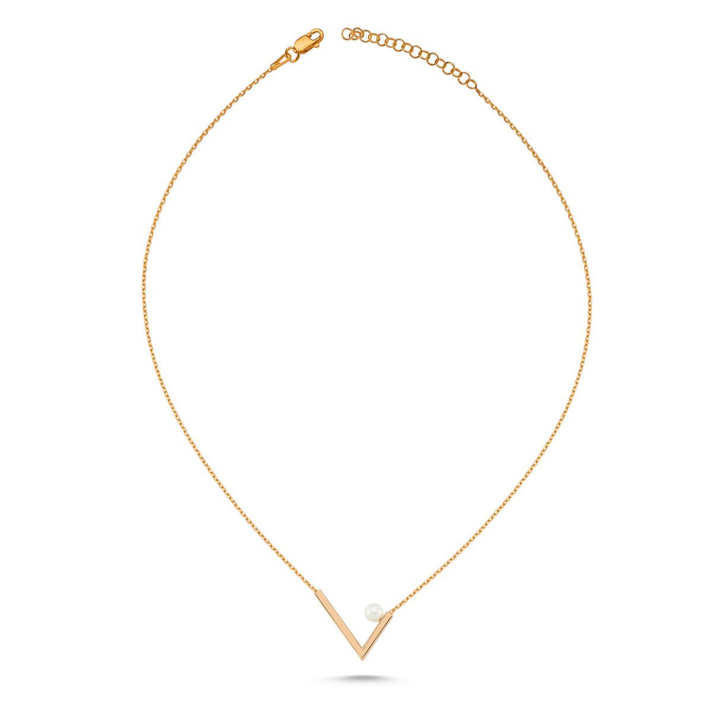 V Shape Dainty Lyra Pearl Necklace in Silver