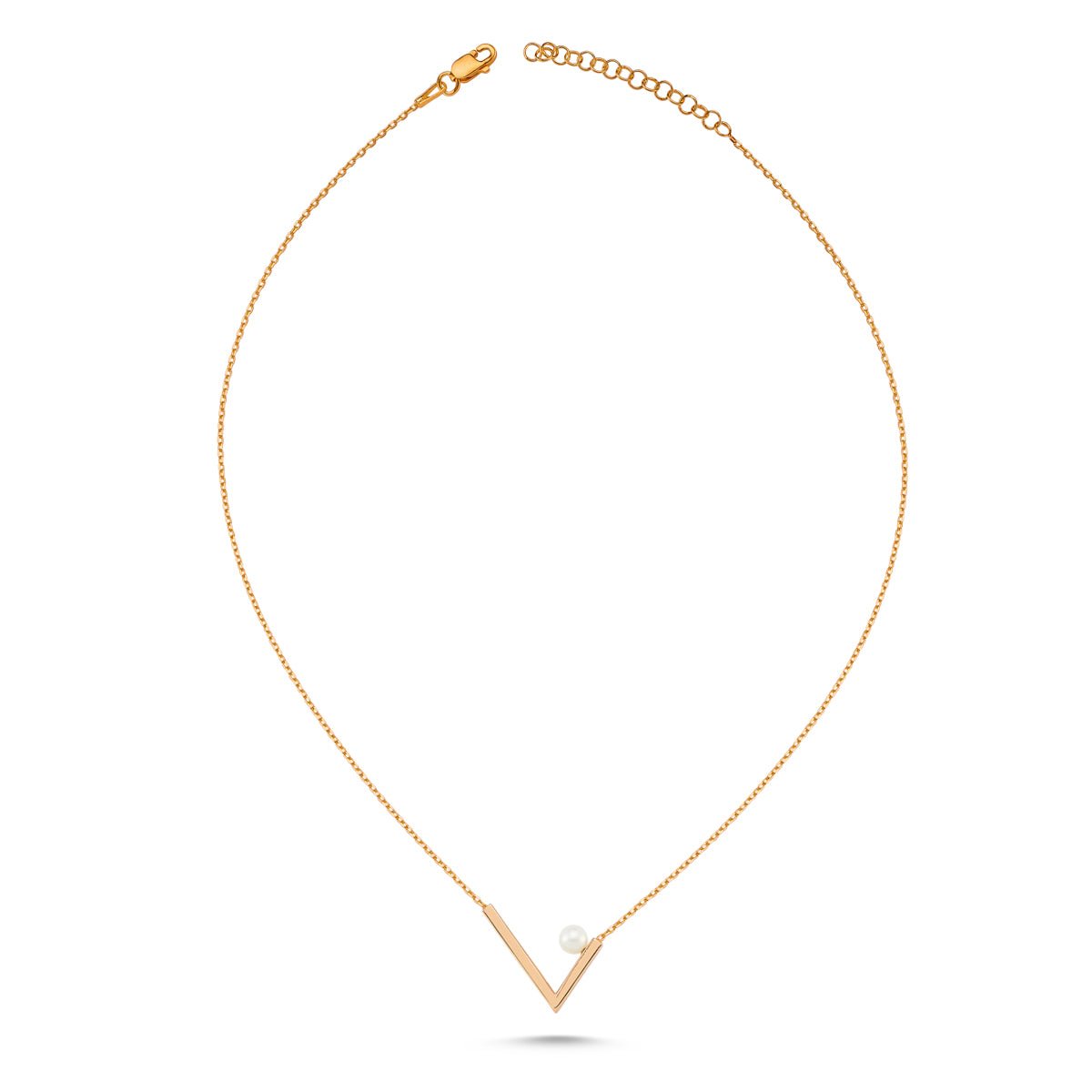 V Shape Dainty Lyra Pearl Necklace in Silver