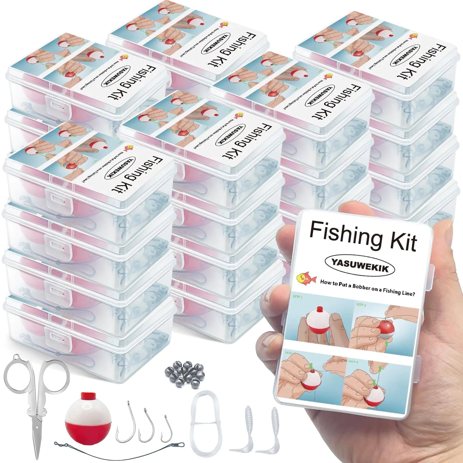 12 Pack Mini Fishing Kits Bulk Small Emergency Survival Fishing Kits Outdoor Compact Fishing Tackle Kits with Case for Beginner Operation Christmas for Child Shoebox Stocking Stuffer Gift