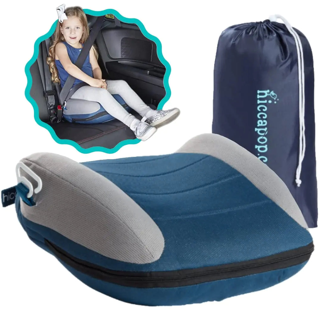 hiccapop UberBoost Inflatable Booster Car Seat | Travel Booster Car Seat | Narrow Backless Booster Car Seat for Travel | Portable Booster Seat for Toddlers Kids Child (Navy/Gray)