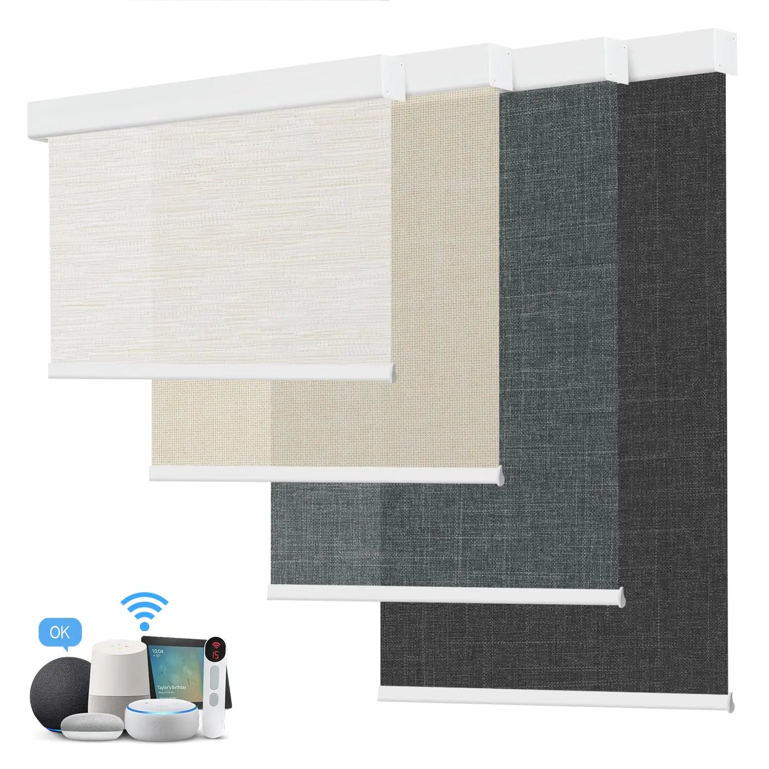 Bringnox Motorized Blinds with RemoteLight Filtering Smart Roller BlindsCompatible with Google Home and Alexa Via HUB50% Blackout Roller Shades for HomeBedroom (Safari Ivory-63)