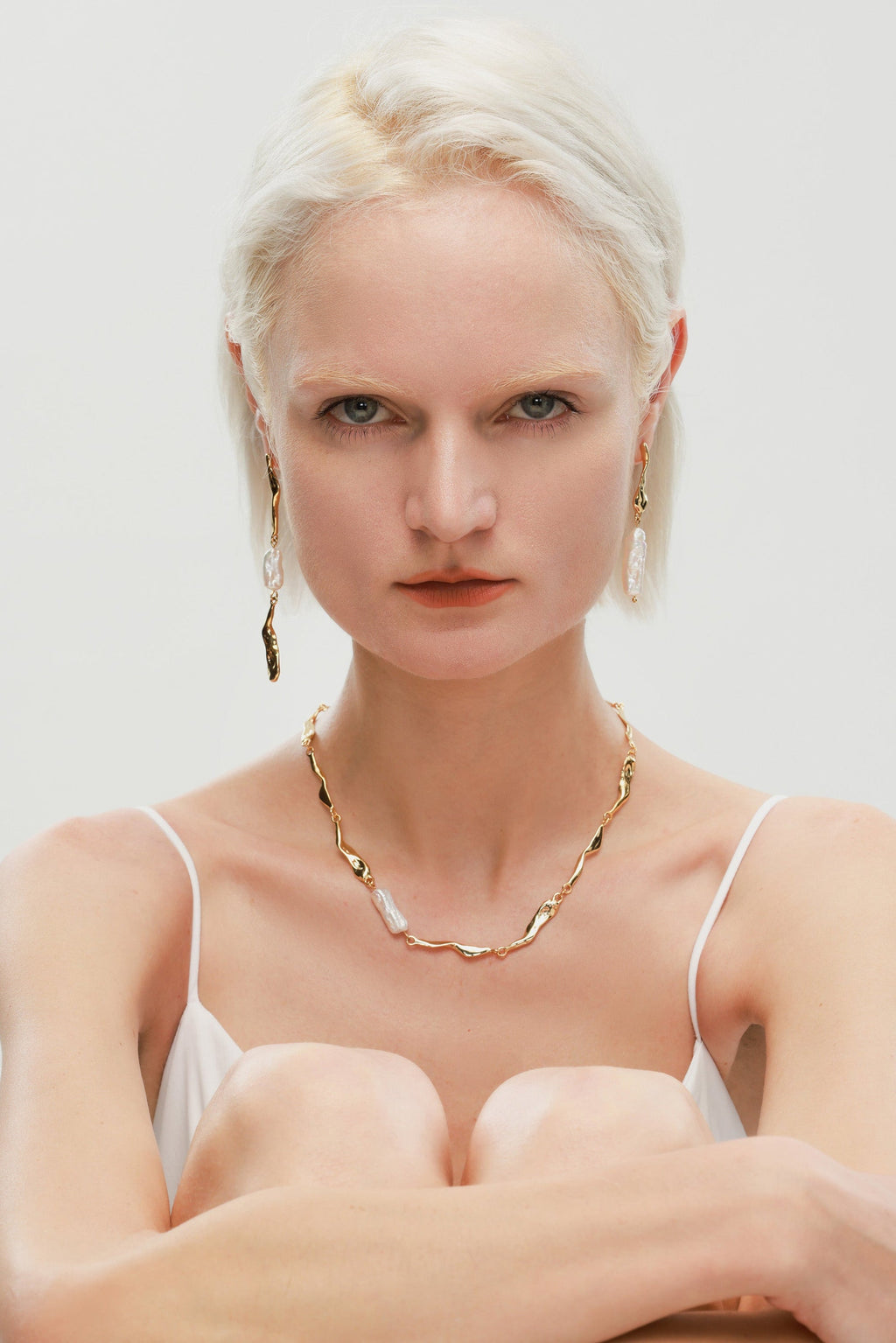 Gold Molten Baroque Pearl Choker Necklace
