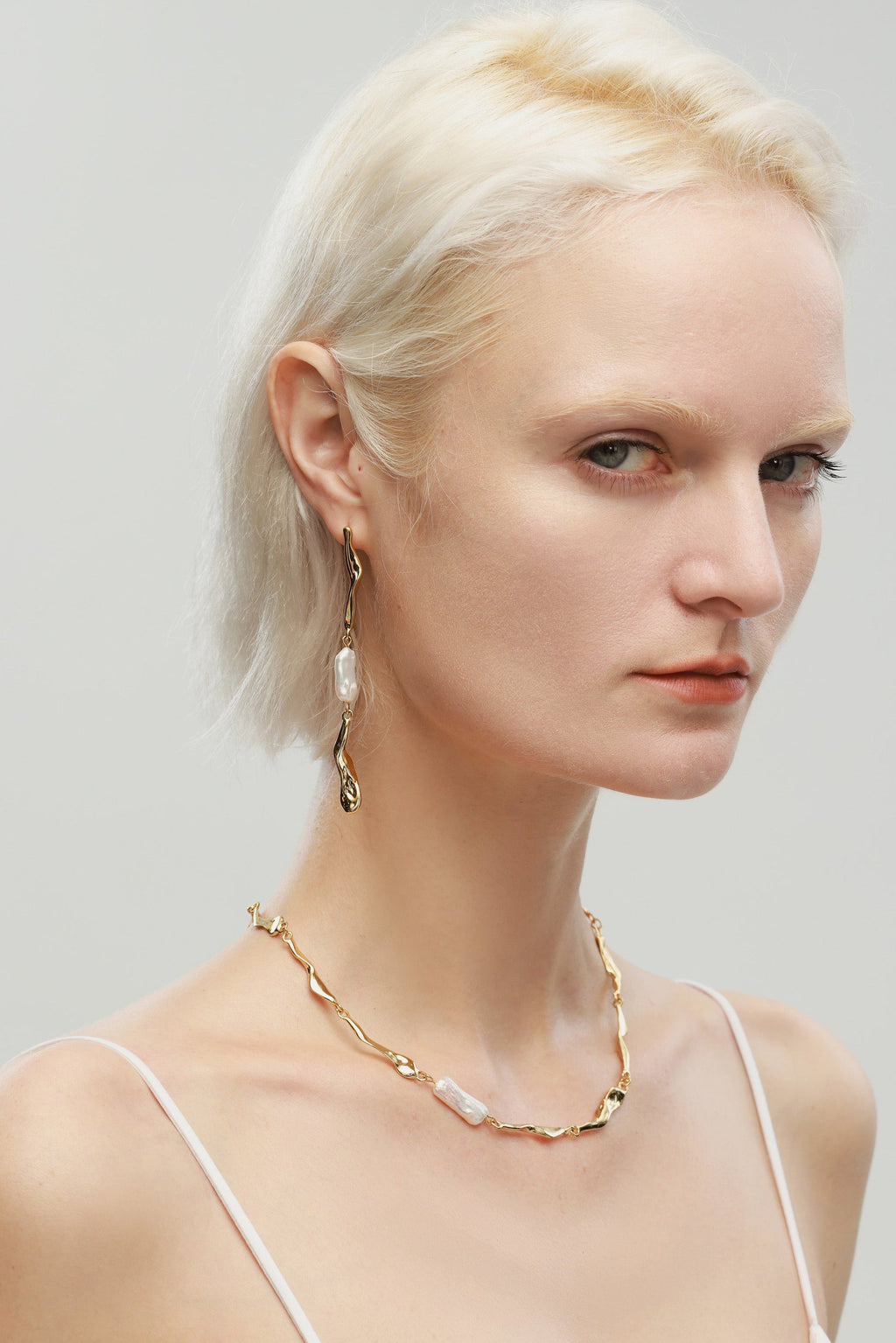 Gold Molten Baroque Pearl Choker Necklace