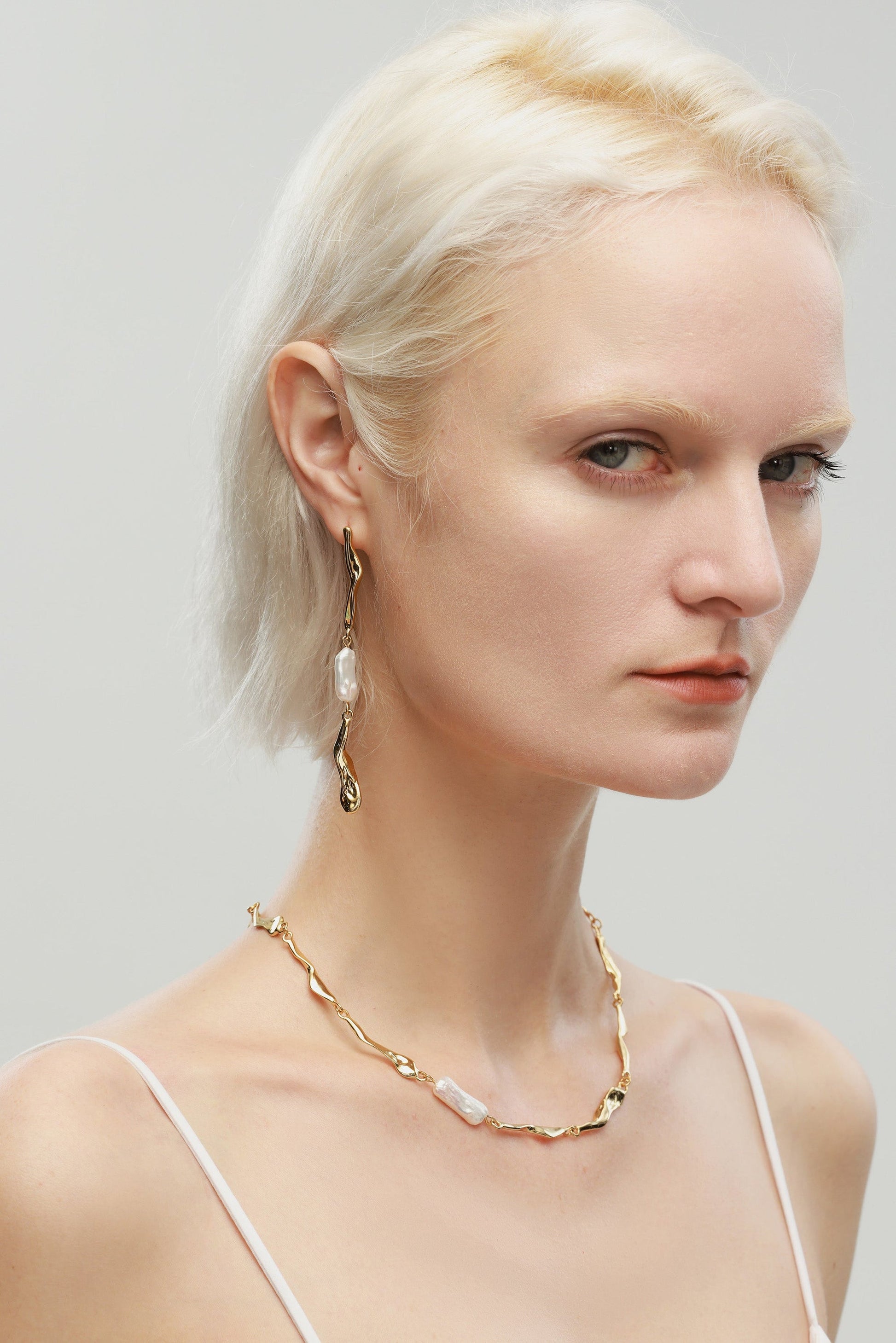 Gold Molten Baroque Pearl Choker Necklace
