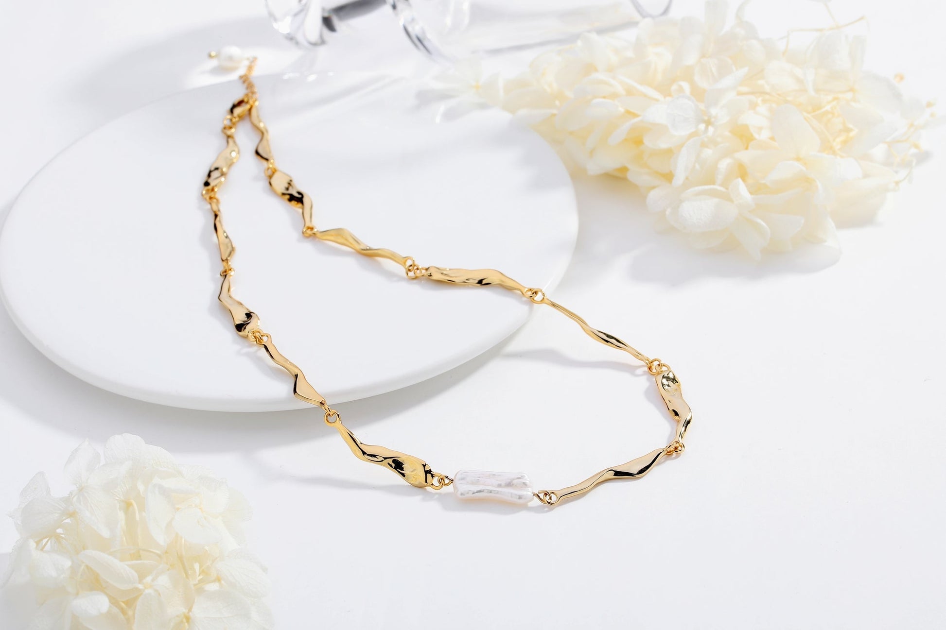 Gold Molten Baroque Pearl Choker Necklace